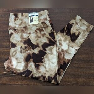 Women's Plus Size Brown Beige Tie Dye Leggings, Size 3X(24W-26W), New With Tag